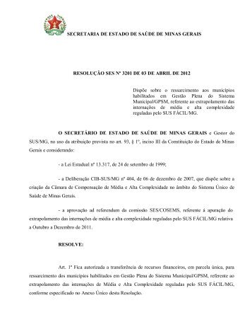 RESOLUÇÃO SES Nº 3201 DE 03 DE ABRIL - Secretaria de Estado ...