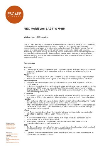 NEC MultiSync EA241WM-BK - Escape Studios