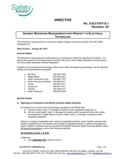 D-E3 070115 1 Incident Reporting Requirements With - BC Safety ...