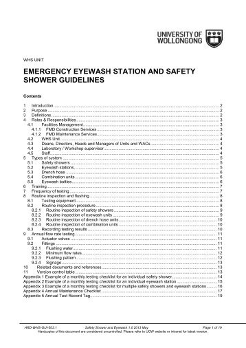 Emergency Eyewash Station and Safety Shower Guidelines - Staff