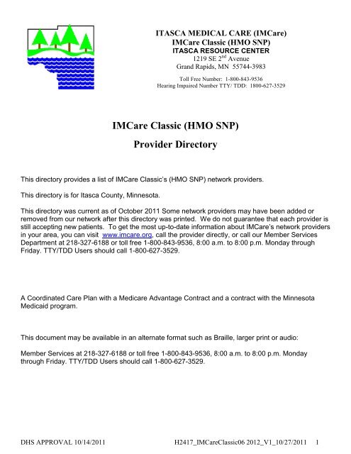 IMCare Classic (HMO SNP) Provider Directory - Itasca County