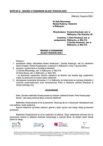 42. Wniosek o pozbawienie wÅadzy rodzicielskiej