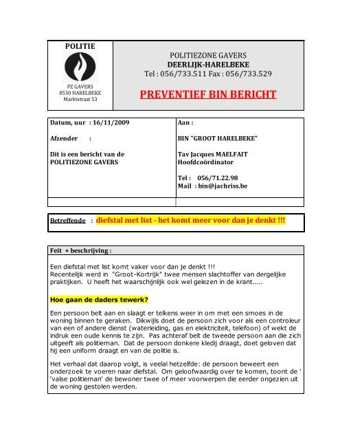 16/11/2009 - Diefstal met list