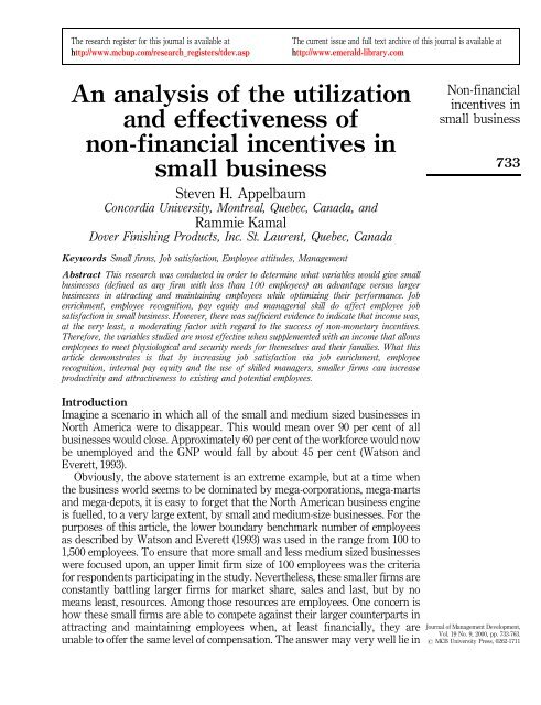 An Analysis of the Utilization and Effectiveness of Non-finacial ...