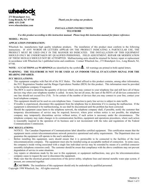 PS-11A-WPW Instruction Sheet - Cooper Industries