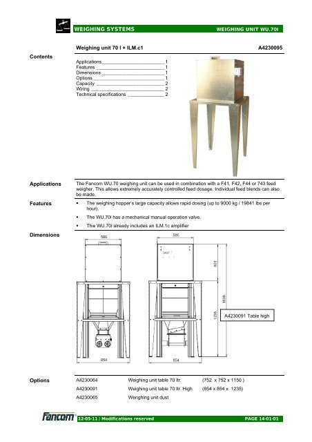 WEIGHING SYSTEMS Weighing unit 70 l + ILM ... - Farmi Tilatech Oy