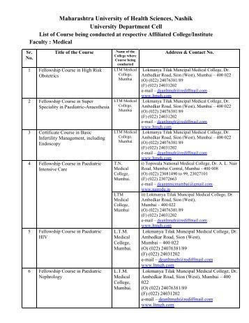 Maharashtra University of Health Sciences, Nashik University ...