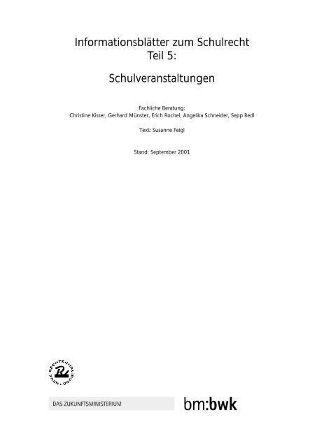 InformationsblÃ¤tter zum Schulrecht Teil 5: Schulveranstaltungen