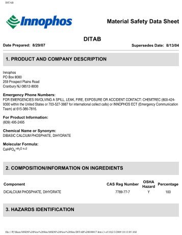 Material Safety Data Sheet DITAB - Innophos