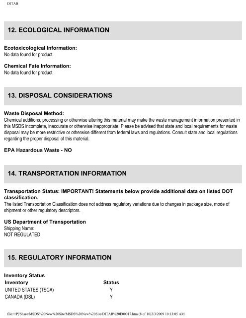 Material Safety Data Sheet DITAB - Innophos