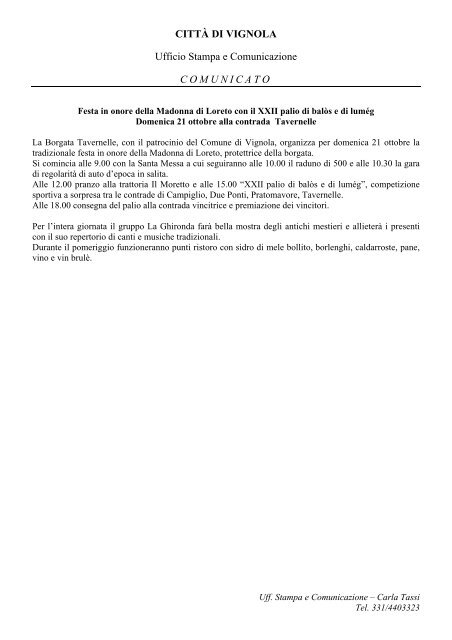 Festa di Tavernelle.pdf - Comune di Vignola