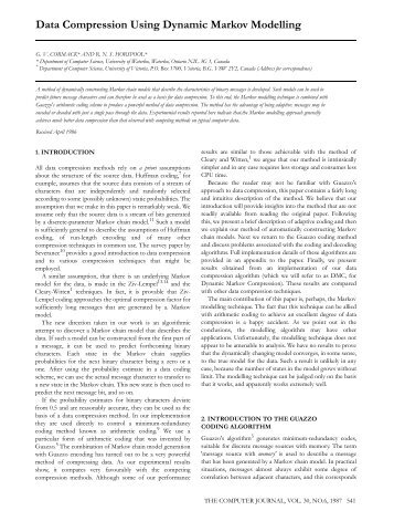 Data Compression Using Dynamic Markov Modelling - Computer ...