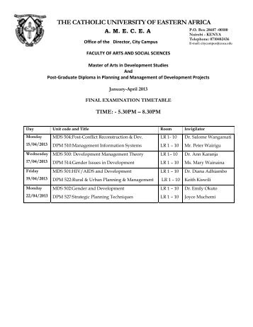 Final Examination Timetable - Jan - April 2013.pdf - CUEA