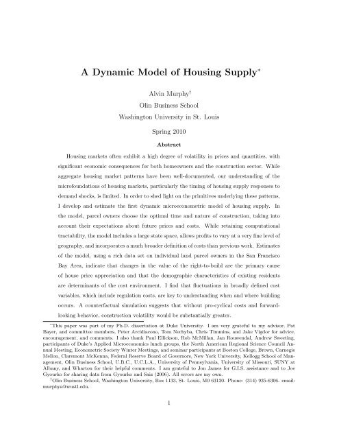 A Dynamic Model of Housing Supply