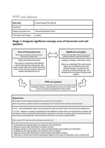 MYP Language B Unit Planner