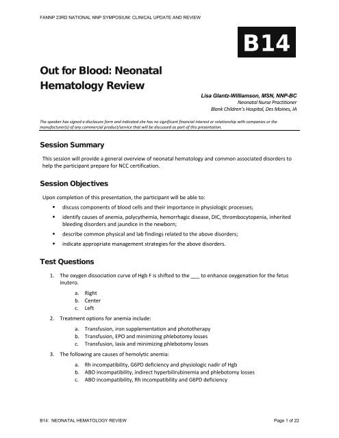 Out for Blood: Neonatal Hematology Review - FANNP