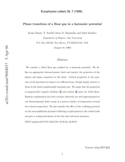 Phase transition of a Bose gas in a harmonic potential