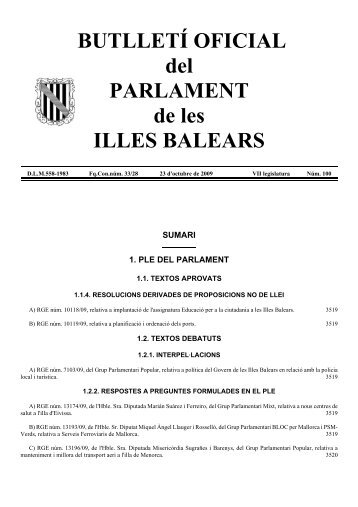 NÃºm. 100 VII legislatura - Parlament de les Illes Balears