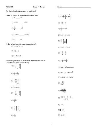 Math 115 Exam #1 Review ... - LAVC Math Department