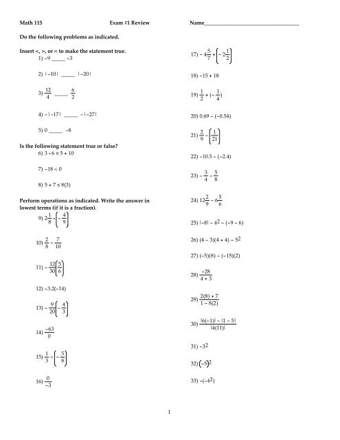 Math 115 Exam #1 Review ... - LAVC Math Department