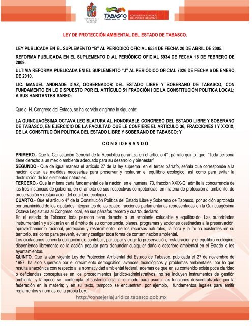 Ley de ProtecciÃ³n Ambiental del Estado de Tabasco