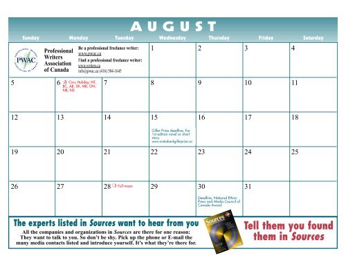 Sources 59 Calendar - 2007 - PDF Format