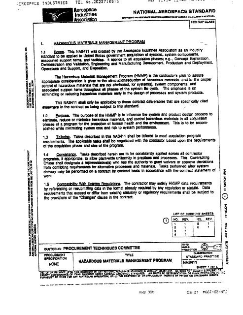 National Aerospace Standard (NAS 411). - Department of the Navy ...