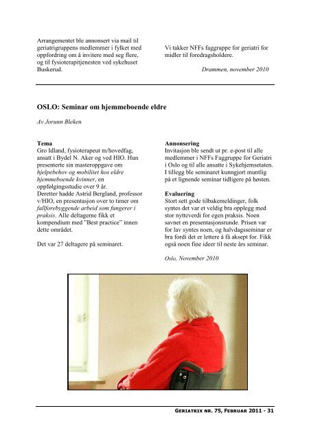 GERIATRIX - 75 - Februar 2011.pdf - Norsk Fysioterapeutforbund