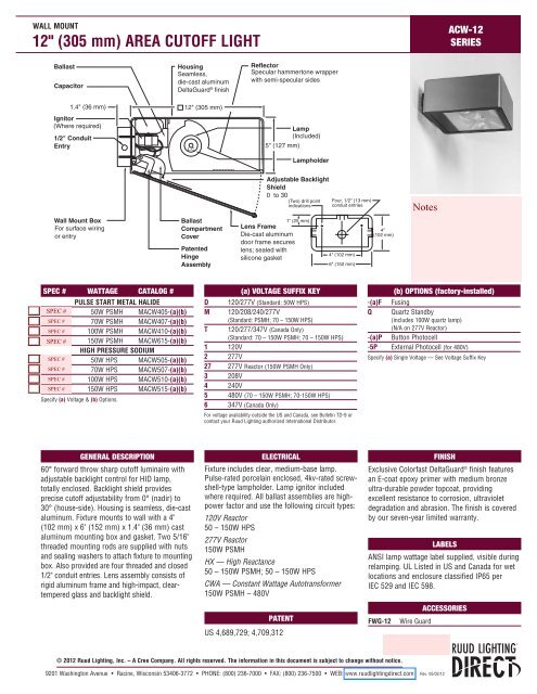 Spec Sheet - Ruud Lighting Direct