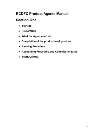 RCDFC Product Agents Manual Section One - Rosemary Conley