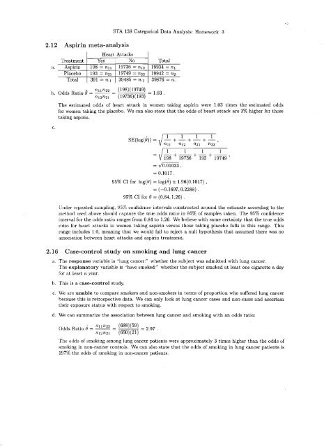 STA 138 Categorical Data Analysis: Homework 3 - Statistics