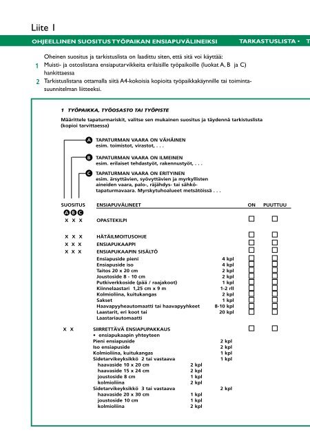 TyÃ¶suojeluhallinnon ohjeistus koskien tyÃ¶paikkojen ensiapuvalmiutta