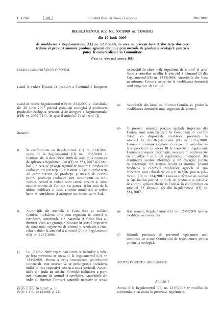 Regulamentul (CE) nr. 537/2009 al Comisiei din 19 iunie ... - MADR