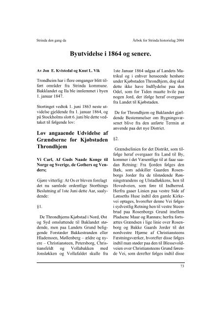 Byutvidelse i 1864 og senere..... side 73 - Strinda historielag