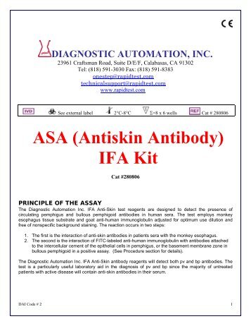 ASA (Antiskin Antibody) IFA Kit - ELISA kits - Rapid tests