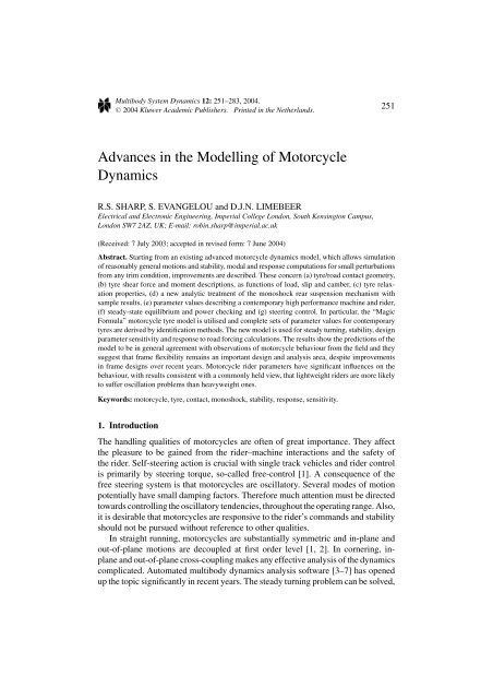 Advances in the Modelling of Motorcycle Dynamics - ResearchGate