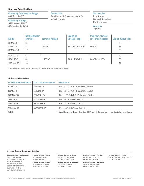 SSM/SSV Series Alarm Bells