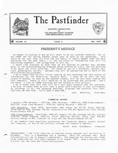 The Pastfinder: May, 1997 - Ashland County OH Genealogy