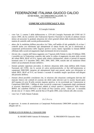 FEDERAZIONE ITALIANA GIUOCO CALCIO - Diritto Calcistico