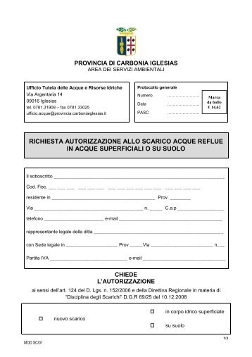 MOD_SC01_ richiesta autorizzazione nuovo scarico - Provincia di ...