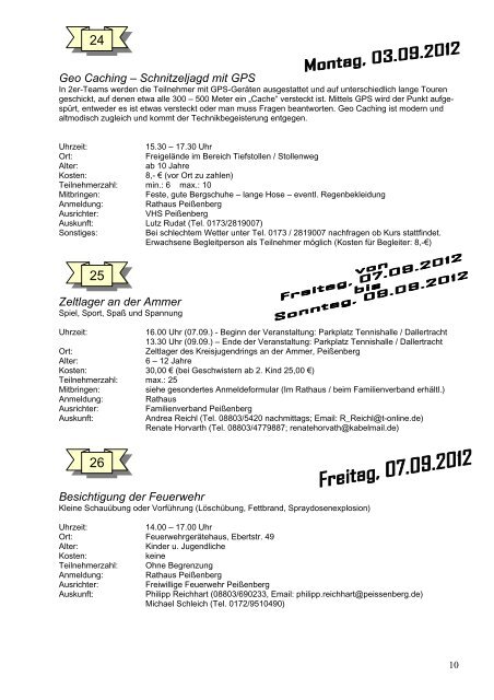 Peißenberger Ferienprogramm 2012 - Markt Peissenberg