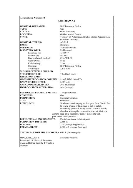 COMPOSITIONAL DATA : GAS : GAS PROPERTIES Puffin Fm RFT ...