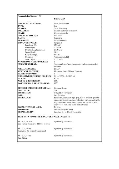 COMPOSITIONAL DATA : GAS : GAS PROPERTIES Puffin Fm RFT ...