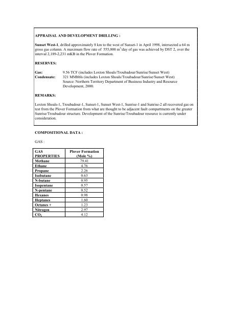 COMPOSITIONAL DATA : GAS : GAS PROPERTIES Puffin Fm RFT ...