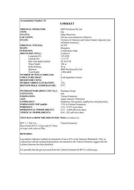 COMPOSITIONAL DATA : GAS : GAS PROPERTIES Puffin Fm RFT ...