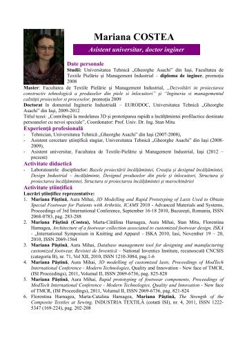 Asist.ing. COSTEA MARIANA - Universitatea TehnicÄ Gheorghe ...
