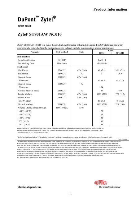 ZytelÂ® ST801AW NC010 - Plastics, Polymers & Resins - DuPont