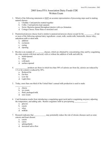 2005 Iowa FFA Association Dairy Foods CDE Written Exam