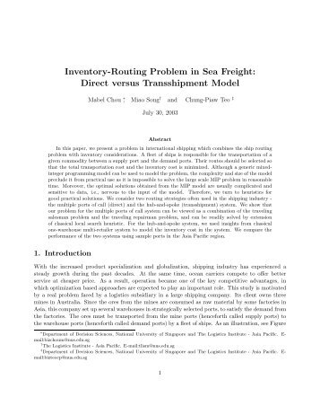 Inventory-Routing Problem in Sea Freight - The Logistics Institute ...