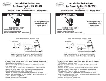 Installation Instructions for Burner Igniter Kit SDE362 ... - Supco